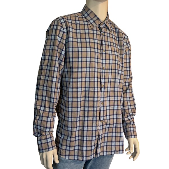 Joseph Abboud Plaid Shirt Spread Collar Full Button Front French Placket NWOT - Picture 2 of 16